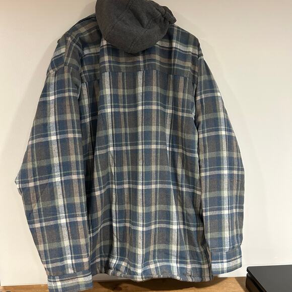 MOUNTAIN RIDGE Sz 2XL Plaid Blue Green Full Zip Button Hood Pockets Sherpa Warm - Picture 7 of 13